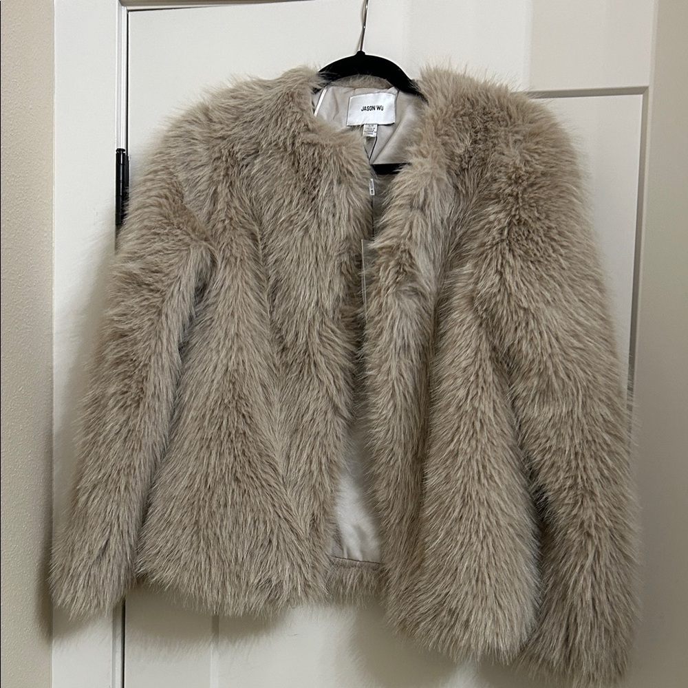 Jason Wu Faux Fur Teddy Jacket in Beige